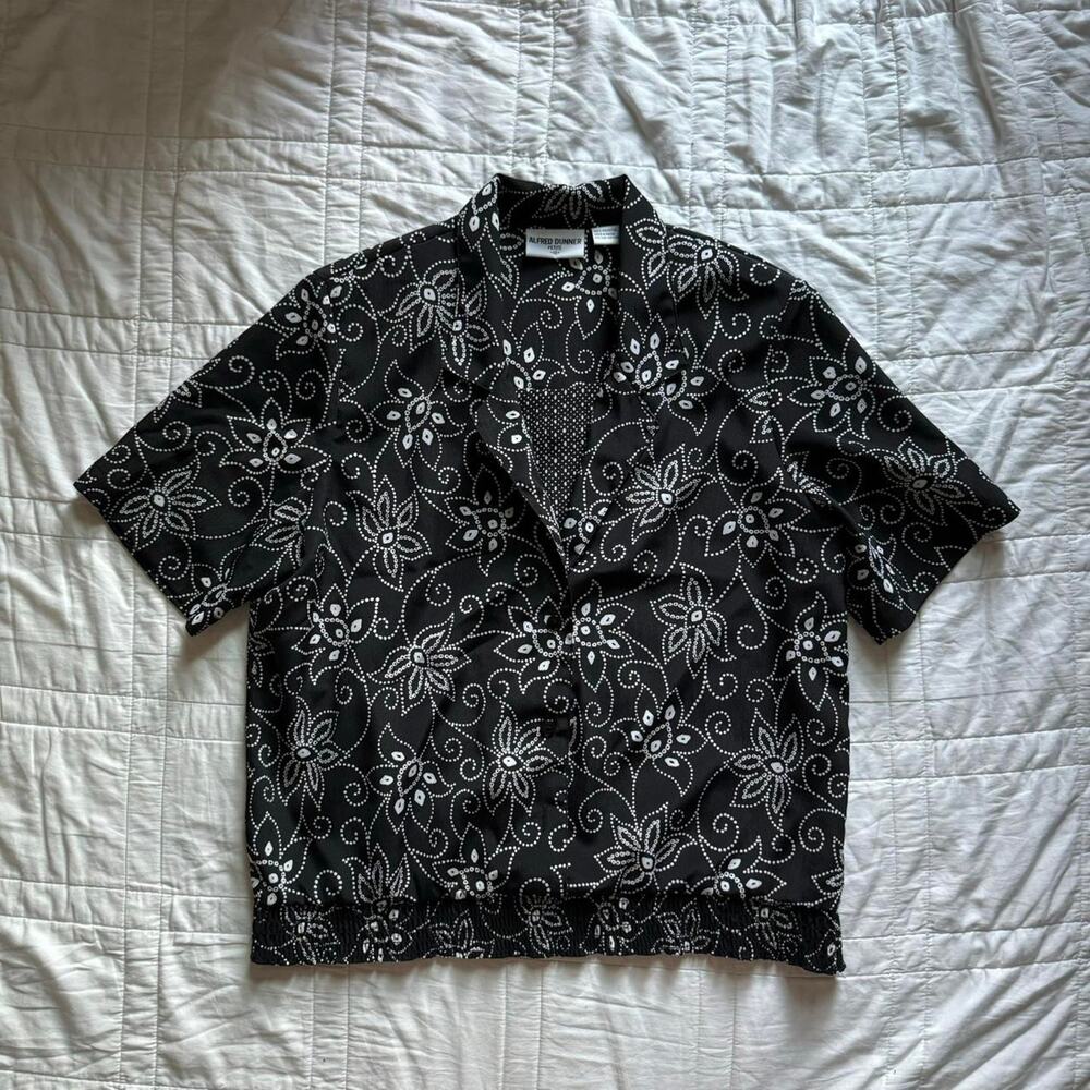 Floral black & white blouse Alfred‎ Dunner 10P polka dot ditsy grandma resort